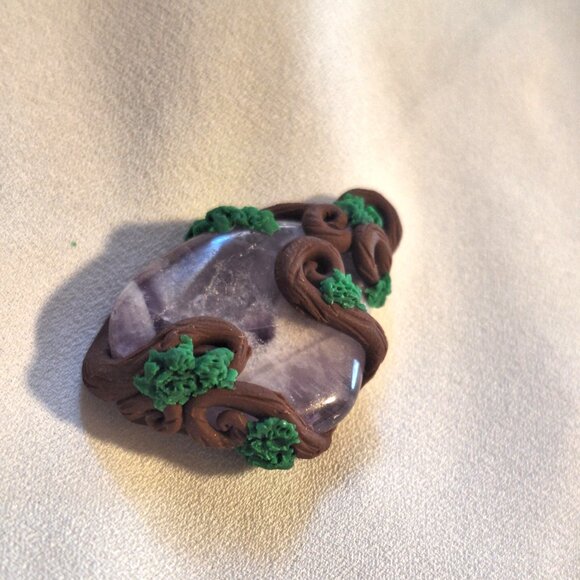 Artisan Handmade Chevron Amethyst Polymer Clay Branches Pendant - Picture 2 of 6